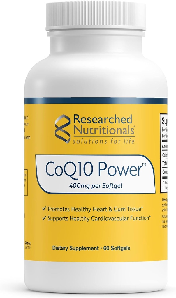Researched Nutritionals CoQ10 400mg Softgels - CoQ10 Power - Therapeutic-Strength Coenzyme Q10 Supplement - Support Natural Energy & Immune Function, Promote Healthy Heart & Gum Tissue (60 Softgels)