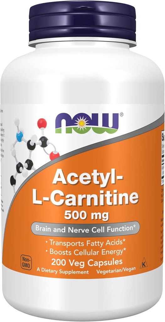 MAINTENANT compléments alimentaires, acétyl-L carnitine 500 mg, acide aminé, fonction du cerveau et des cellules nerveuses*, 200 gélules