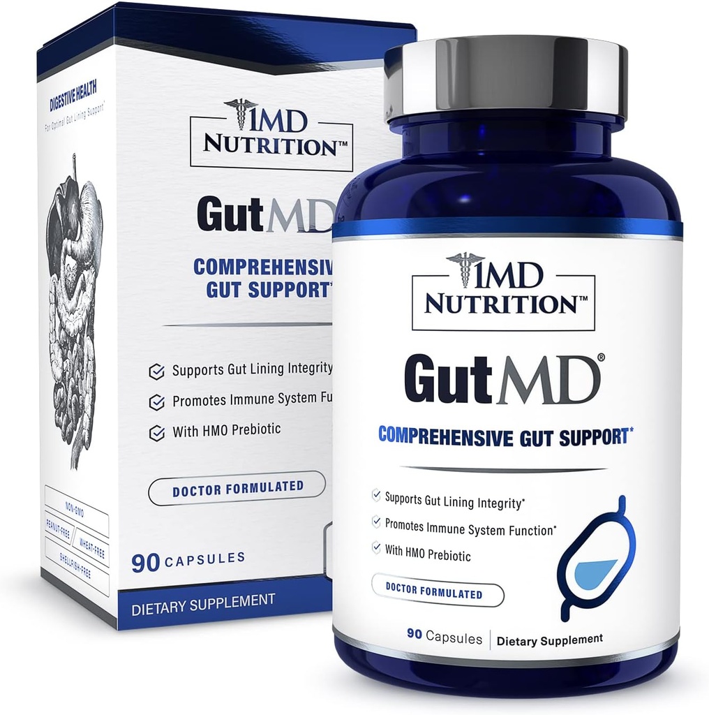 1MD Nutrition GutMD - Capsules de L-glutamine avec/prébiotique pour la santé Gut - L Supplément de glutamine - soutient l'intégrité saine du tube digestif - 90 Capsules
