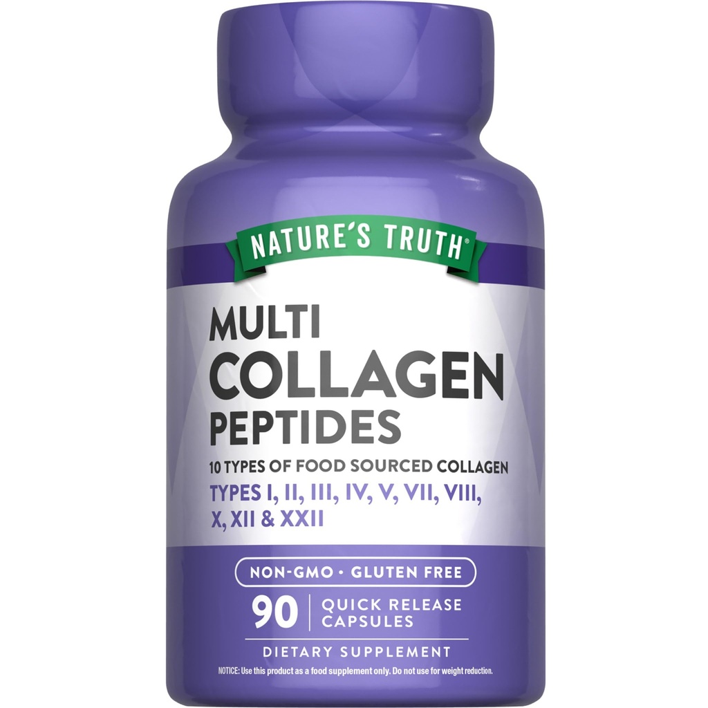 Nature's Truth Multi Collagen Peptides Capsules de type I, II, III, V, X: 2000 mg: 90 Count: Keto Friendly: