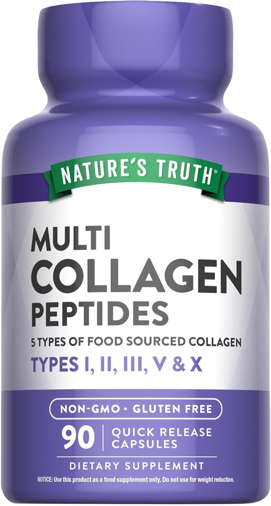 Nature's Truth Multi Collagen Peptides Capsules de type I, II, III, V, X: 2000 mg: 90 Count: Keto Friendly: