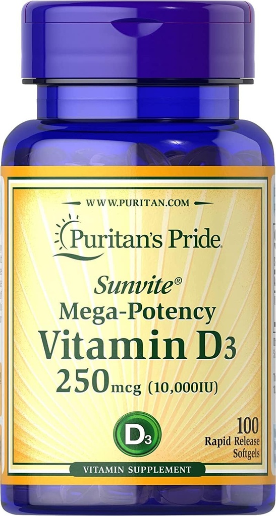 La fierté de Puritan Vitamine D3 10 000 UI-100 Softgels