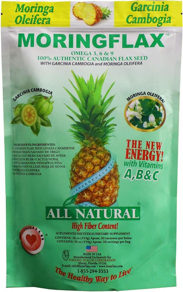Sachet de formule 100 Graines de lin naturel canadien avec Garcinia Cambogia et Moringa Oleifera Bag, Tan, 16 once