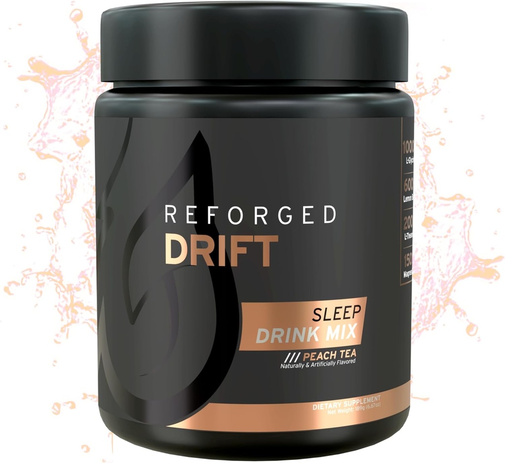 Drift Sleep Drink Mix - Calm Magnesium Powder Sleep Aid Supplément - Melatonin Sleeping Powder Supplément avec Magnésium, Baume de citron, L-Theanine, L-Glycine - Peach Tea, 30 portions