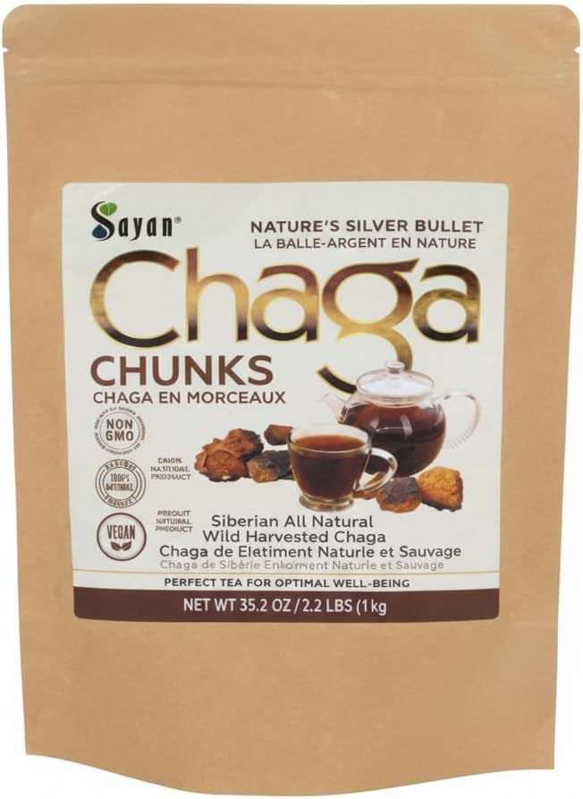 Sayan Sibérie pur cru Chaga Mushroom Chunks avec la croûte noire Top 35,2 Oz/ 2,2 lb – Thé antioxydant haut de gamme Harvested Wild pour le soutien immunitaire, focus et la santé digestive - Non-OGM