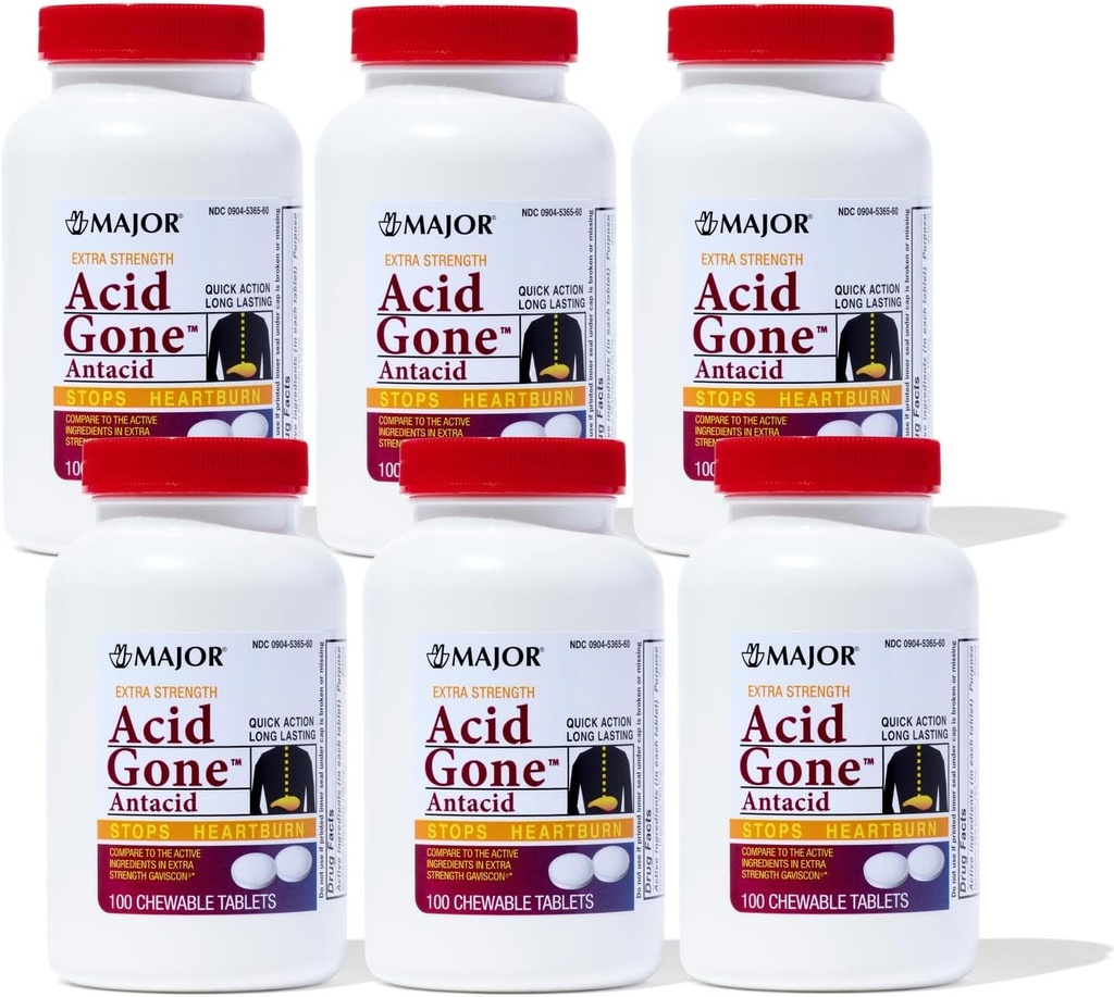 Comprimés anticoagulants antiacides majeurs - Relief anti-acide - Acid Reflux Medicine for Adults - Relief de l'estomac, de l'indigestion acide et des brûlures d'estomac - Long Lasting - 100-Count (6 Pack)