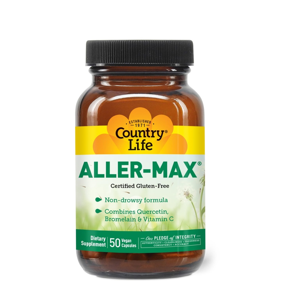 Country Life Aller-Max - Suppléments Quercetin avec Bromelain - Soutien immunitaire avec vitamine C, zinc et mélange botanique - certifié sans gluten, végétalien (50 Nombre (paquet de 1))