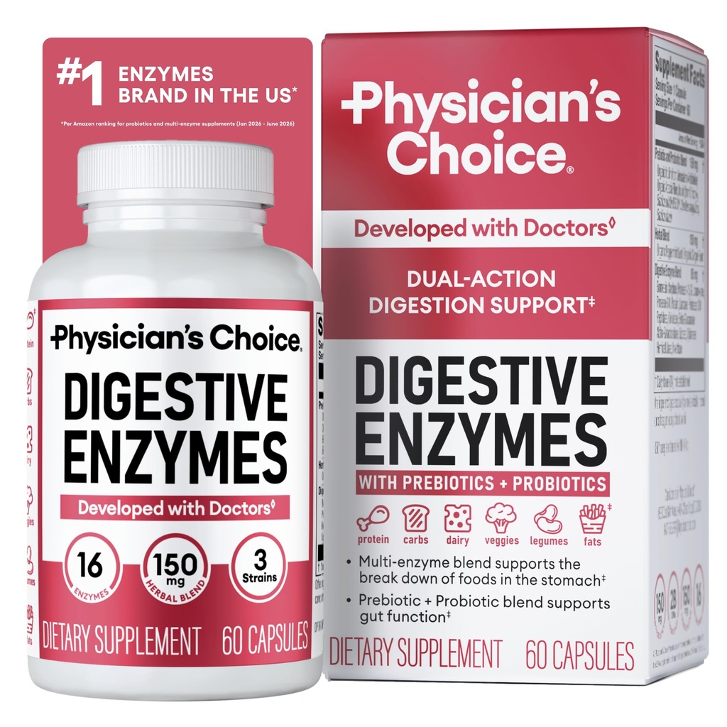 CHOIX Digestive Enzymes pour Bloating & Digestion - 16 Enzymes avec Prébiotiques organiques et probiotiques pour la santé gustative et digestive - Relief du temps des repas - Soutien à double action - 60 CT