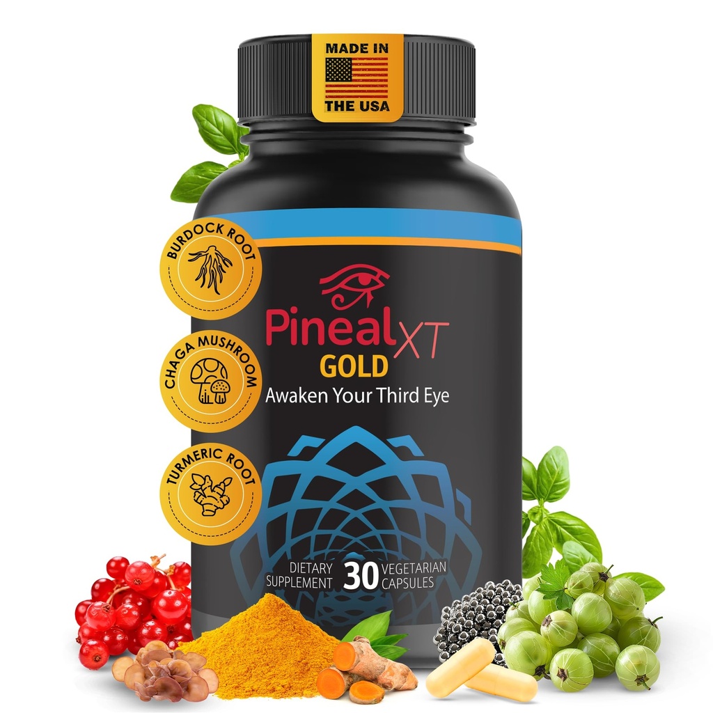 Pineal XT Gold - Supplément Pineal Gland - Troisième éveil des yeux - Supplément focus et mémoire pour le cerveau - 7 ingrédients puissants Décalcifiez, détoxez et activez votre Pineal Gland