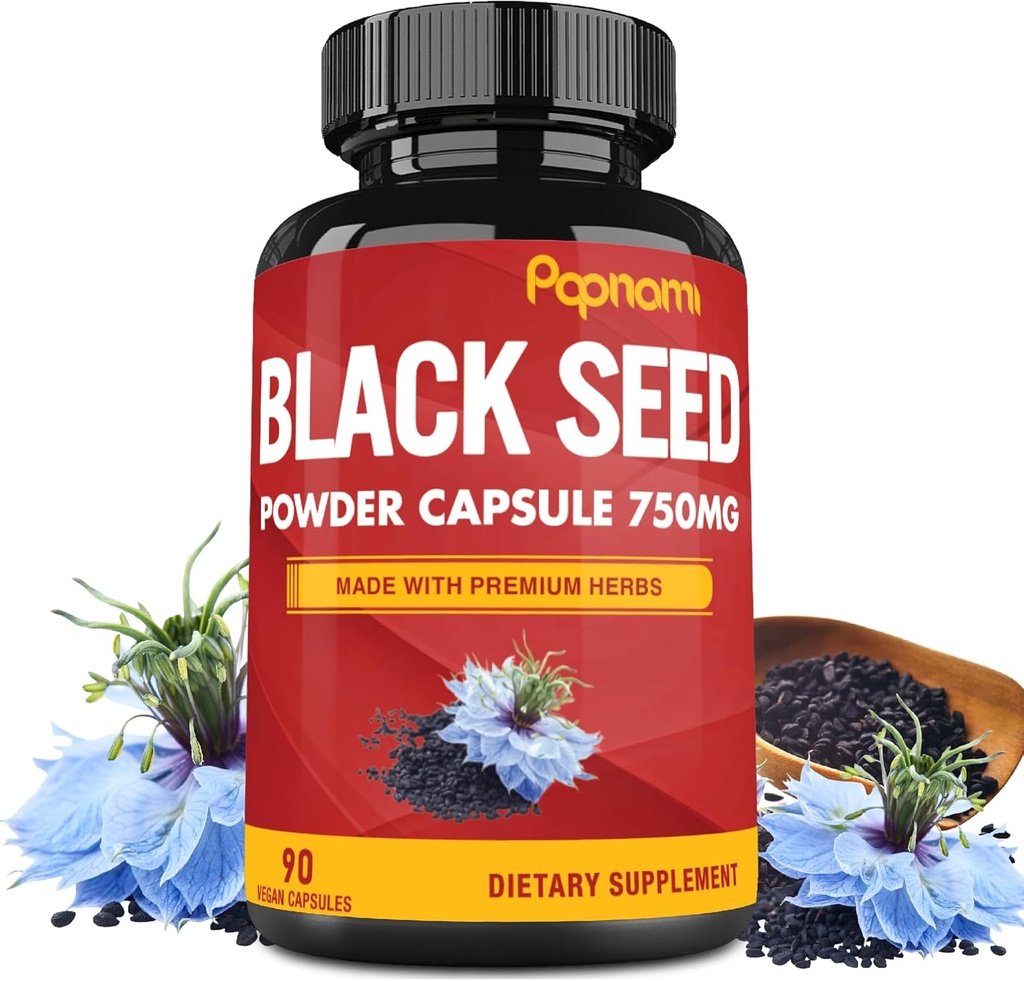 Pure Black Seed Powder Capsules 750mg - Premium Supplement for Immunity, Digestive, Skin, Hair & Body Balance - 90 Pills for 3 Month Supply