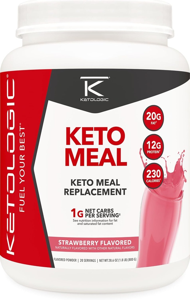 KetoLogic Keto substitut de repas Shake Poudre pour des résultats optimaux + MCT Huile + Lactosérum - Macros parfaits pour la kétose - 20 portions - Fraise