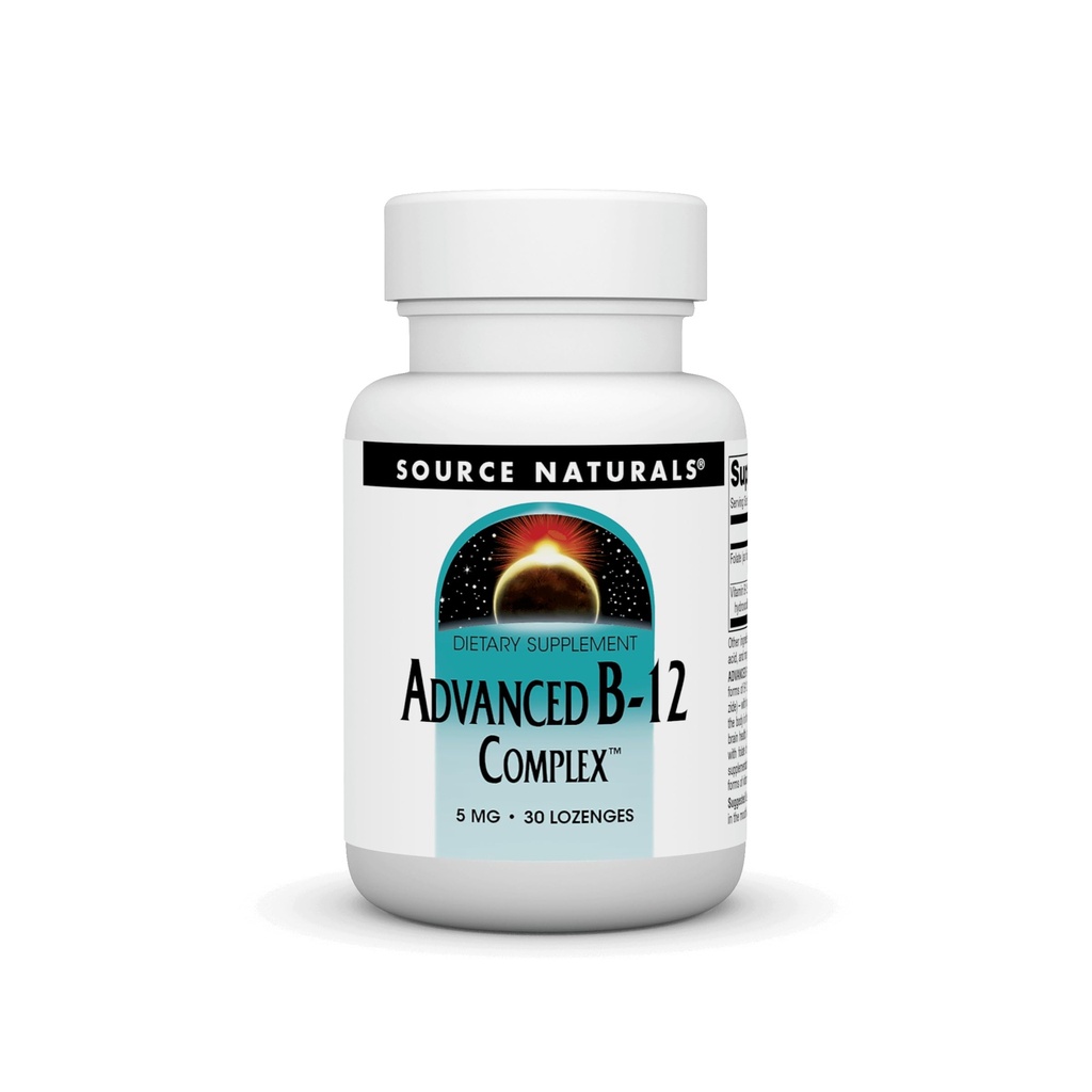 Source Naturals Image du produit Complexe avancé B-12, Promote le métabolisme de l'acide folique normal*, 5 MG - 30 Lozenges