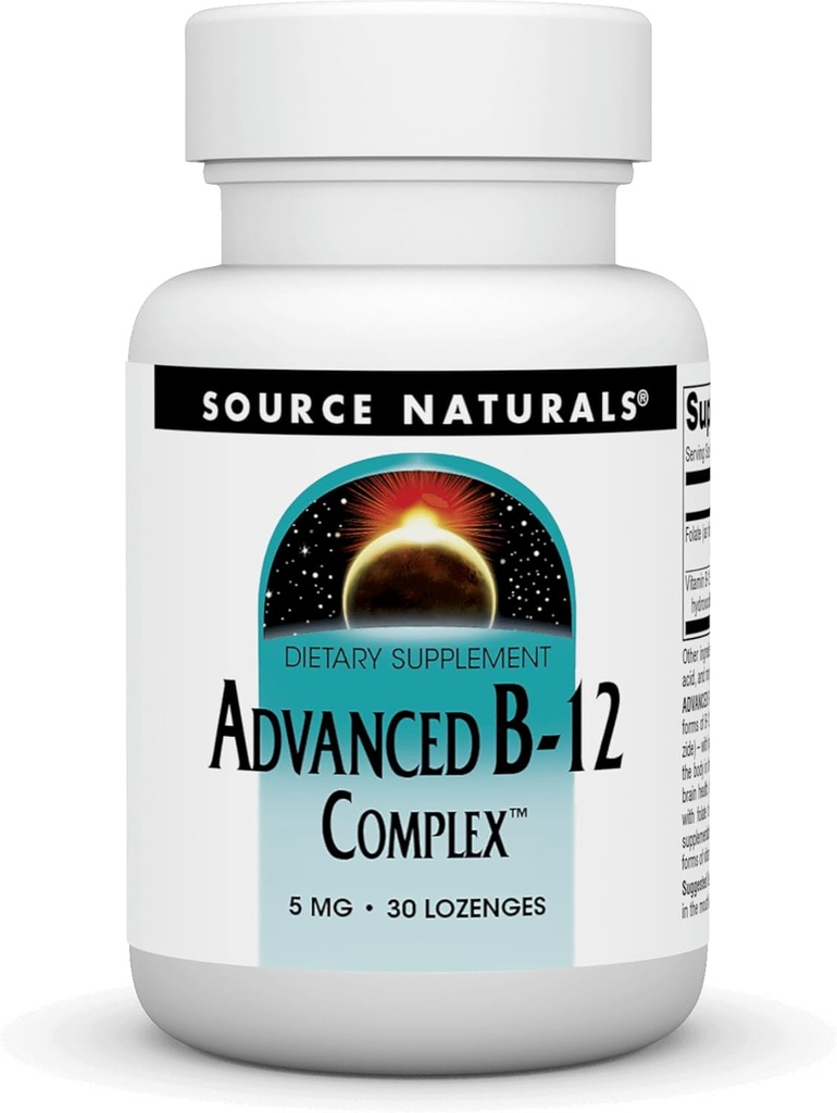 Source Naturals Image du produit Complexe avancé B-12, Promote le métabolisme de l'acide folique normal*, 5 MG - 30 Lozenges