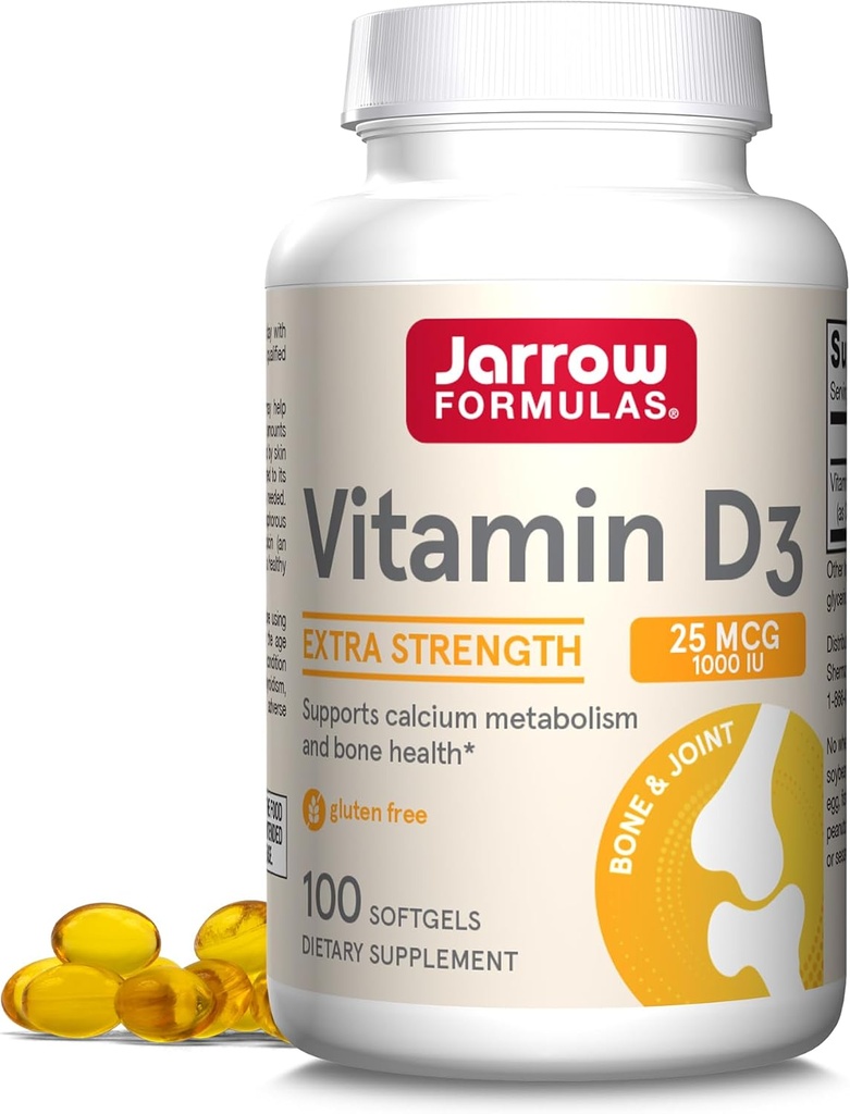 Formules de Jarrow Vitamine D3 25 mcg, complément alimentaire, os et articulations, soutien pour la santé immunitaire et le métabolisme du calcium, 100 softgels, 100 jours d'approvisionnement