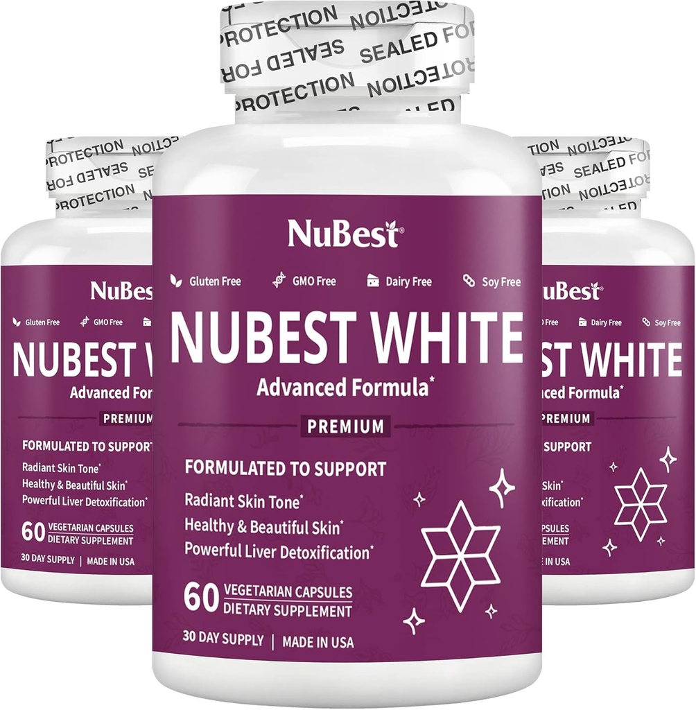 NuBest White - Supporte une peau belle et radiante avec du glutathion, extrait de chardon de lait, L-Cysteine, herbes précieuses et vitamines (3 pack)