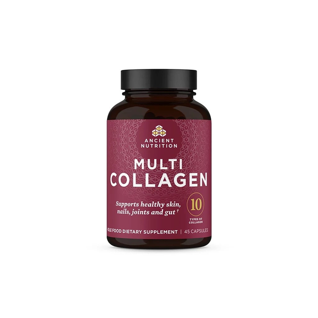 Pilules de collagène anciennes en poudre Peptides Supplément, 45 Nombre, Pilules de collagène multiples hydrolysées, types I, II, II, V et X, soutient la peau et les ongles sains, la santé des Gut et le soutien articulaire