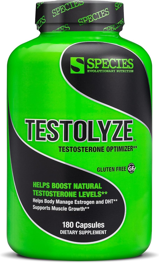 Espèce Nutrition Testolyze Natural Testostérone Booster, Fait avec 1250mg Tribulus, DIM, Indole 3 Carbinol, Saw Palmetto, T Booster, Supplément pour la musculation, Augmentation Libido 180 Caps