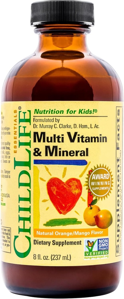 ESSENTIELS POUR ENFANTS Multivitamines et minéraux - Vitamines pour enfants, Multivitamines liquides pour enfants, Multivitamines pour enfants, Vitamines liquides, Multivitamines pour bébés - Orange naturelle et mangue, 8 Fl Oz (paquet de 1)