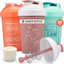 GOMOYO [3-Pack] Bouteille 20-Ounce Shaker avec mélangeur à chaîne d'action.Bouteille de shaker protéinique avec citations motivation.Les shakers pour les shakes protéiniques sont sans BPA et sans lave-vaisselle.