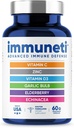Immuneti - Protection immunitaire avancée, 6-en-1 mélange puissant de vitamine C, vitamine D3, zinc, mûres aînées, bulbe d'ail, échinacée - soutient la santé globale, fournit des nutriments vitaux et des antioxydants