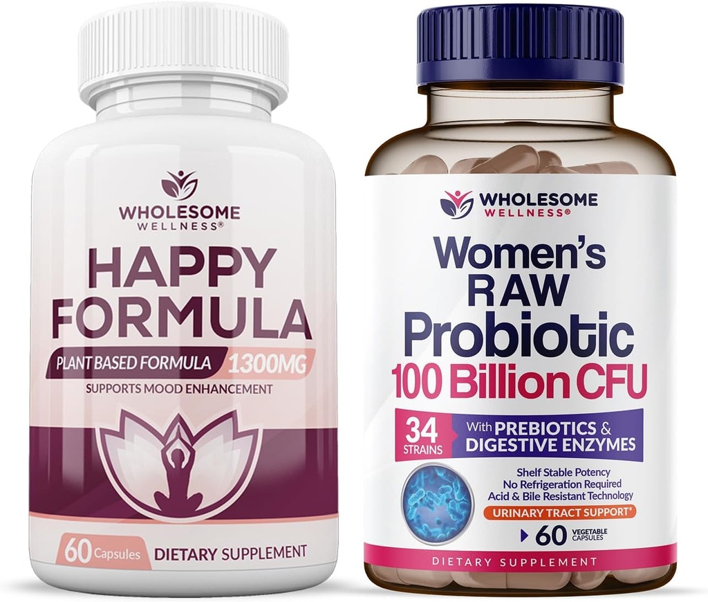 Bien-être sain Happy Formula Natural Formula Relief Supplément + Dr. Formulé Probiotiques bruts pour les femmes 100 milliards d'UFC Bundle