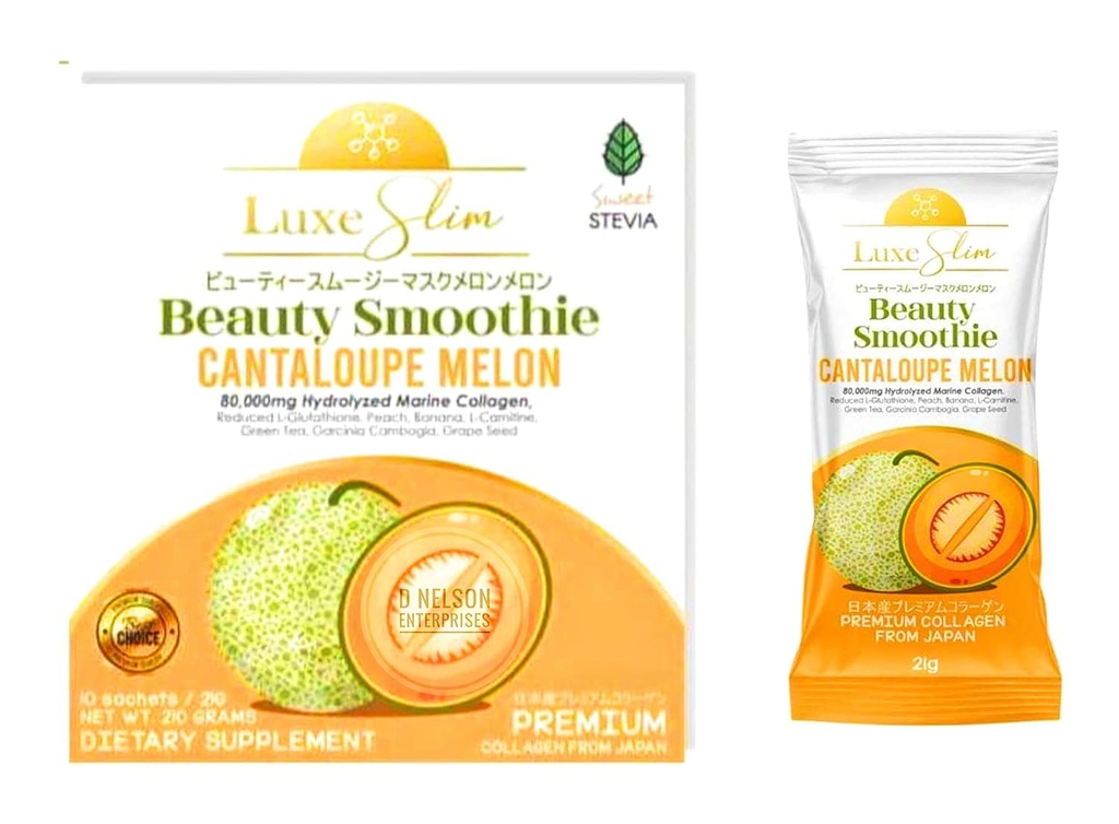 Beauté Smoothie Cantaloupe Melon, 80 000mg Collagène marin hydrolysé, 21gx10 sachets, 7.4075 Ounce