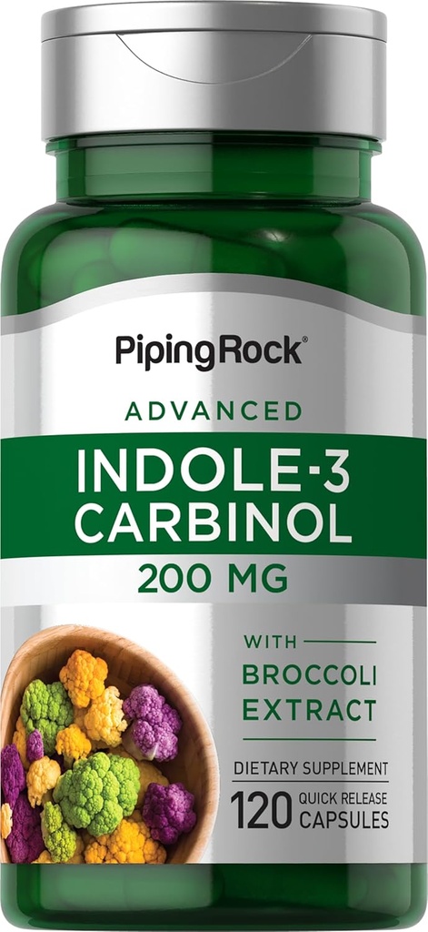 Piping Rock Indole 3 Carbinol $ 200mg $ 120 Capsules $ I3C avec extrait de brocoli $ Non-OGM, supplément sans gluten