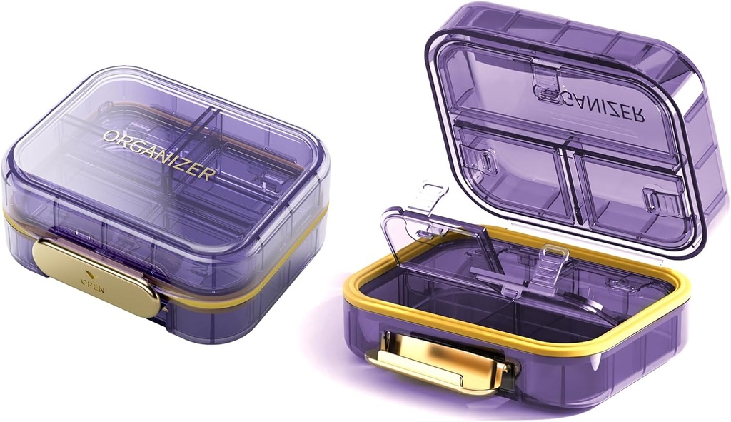 Organisateur de pilules de voyage, 7 compartiments Pill Box, Daily Portable Pill Case to Hold Vitamines, 1 paquet de petit contenant de pilule pour l'organisateur de la médecine de la chasse à la poche