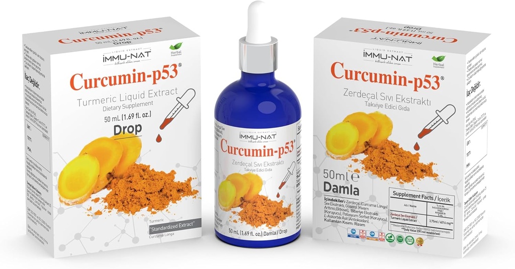 Turmeric Curcumin-P53 Drop Liquid Extract - Herbal Supplement, Standardized - Enhanced Absorption for Immunity - 50mL