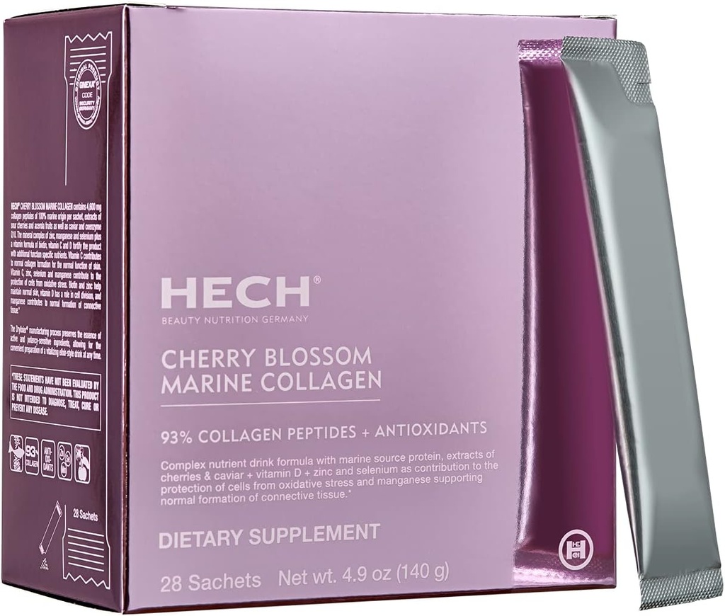 Cerise Blossom Colagène Marine - Sachets à boire pour les jeunes Glow avec 4 600 mg de Colagène Marine et une matrice antioxydante avec des extraits naturels de plantes