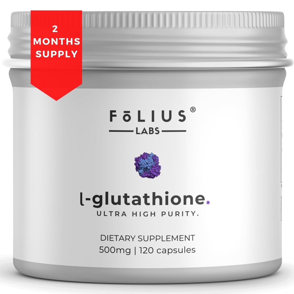 Supplément L-glutathion ultra-haute résistance 98% pour la peau Glowing - Suppléments collagènes pour les femmes et les hommes - 500mg Formule concentrée, Supplément de glutathion réduit - 120 Capsules