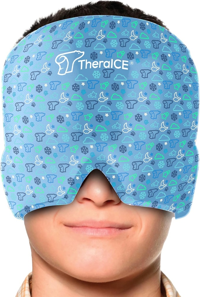 TheraICE migraine Relief Cap Junior, Apaisante headache Boo Boo Ice Pack Masque, Cooling Gel Hat JR, Face Cold Compress Head Wrap pour Bumps, Bruises et températures de refroidissement