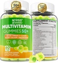 Multivitamine pour les hommes 50 + Plus, sans sucre Hommes Multivitamines Gummies w/Omega-3, Coq10, D3k2, Calcium, Magnésium, Zinc, Vitamines A, C & E, Vitamines pour hommes pour l'Hert, Antioxydant, Cerveau, Os, 60cts
