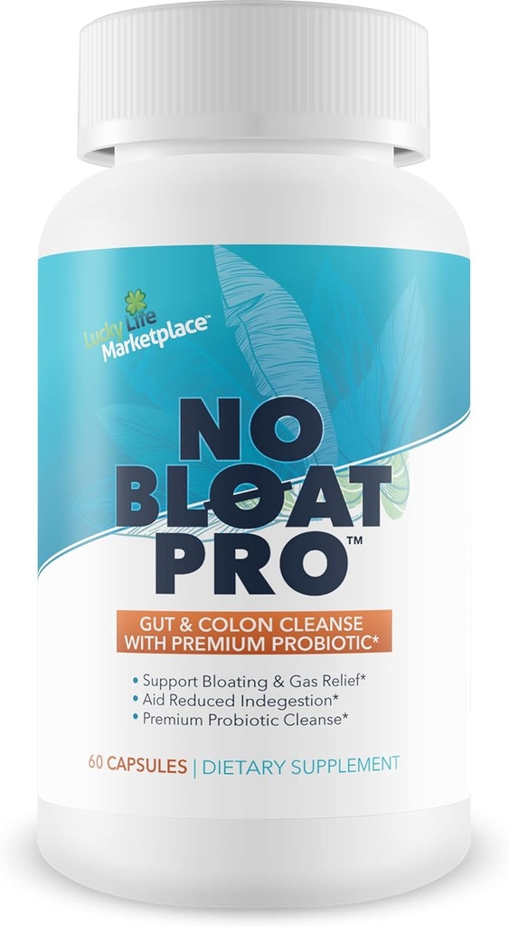 No Bloat Pro - Gut & Colon Cleanse with Premium Probiotic Support - Soutien Bloating & Gas Relief - Contient Fenouil & Ginger - Promouvoir la santé de Colon & Digestion - Aide Régulière & Digestion