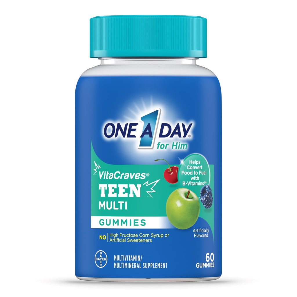 Un jour Adolescent pour lui Multivitamines, Gummy Multivitamines avec vitamine A, C, D, E et Zinc pour le soutien de la santé immunitaire, énergie physique et plus, 60 Compte