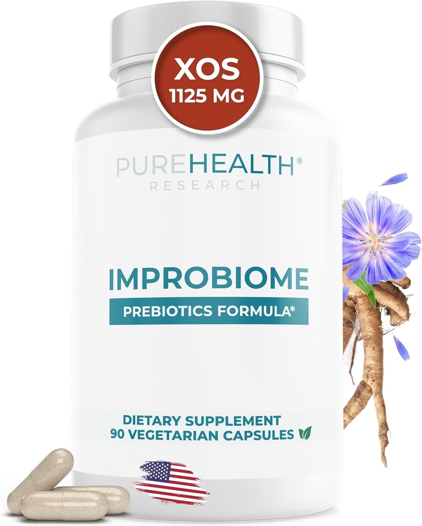PUREHEALTH RECHERCHE Improbiome Supplément de fibre prébiotique - Soutien naturel pour les prébiotiques sains de Gut - Suppléments nutritionnels digestifs - Capsules de pectine de pomme - 90ct