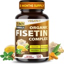 VEGATOT Organic Fisetin Complex 7-en-1 Formule avec Quercetin, Resvératrol, Ashwagandha, Maca Root, Turmeric, Black Pepper.