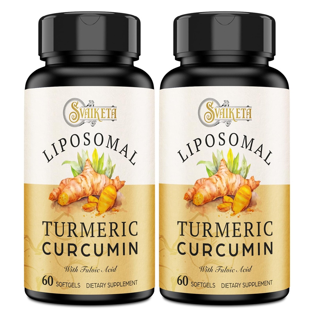 Supplément curcumine liposomale curcuma - 2000mg, 95% extrait curcuminoïde avec piperine - 60 Softgels (2 bouteille)