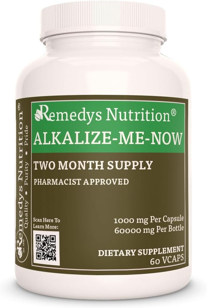 Remedy’s Nutrition Alkalize Me Now | 1,000 mg, 60 Vegan Capsules Herbal Dietary Supplements | Two Month Supply