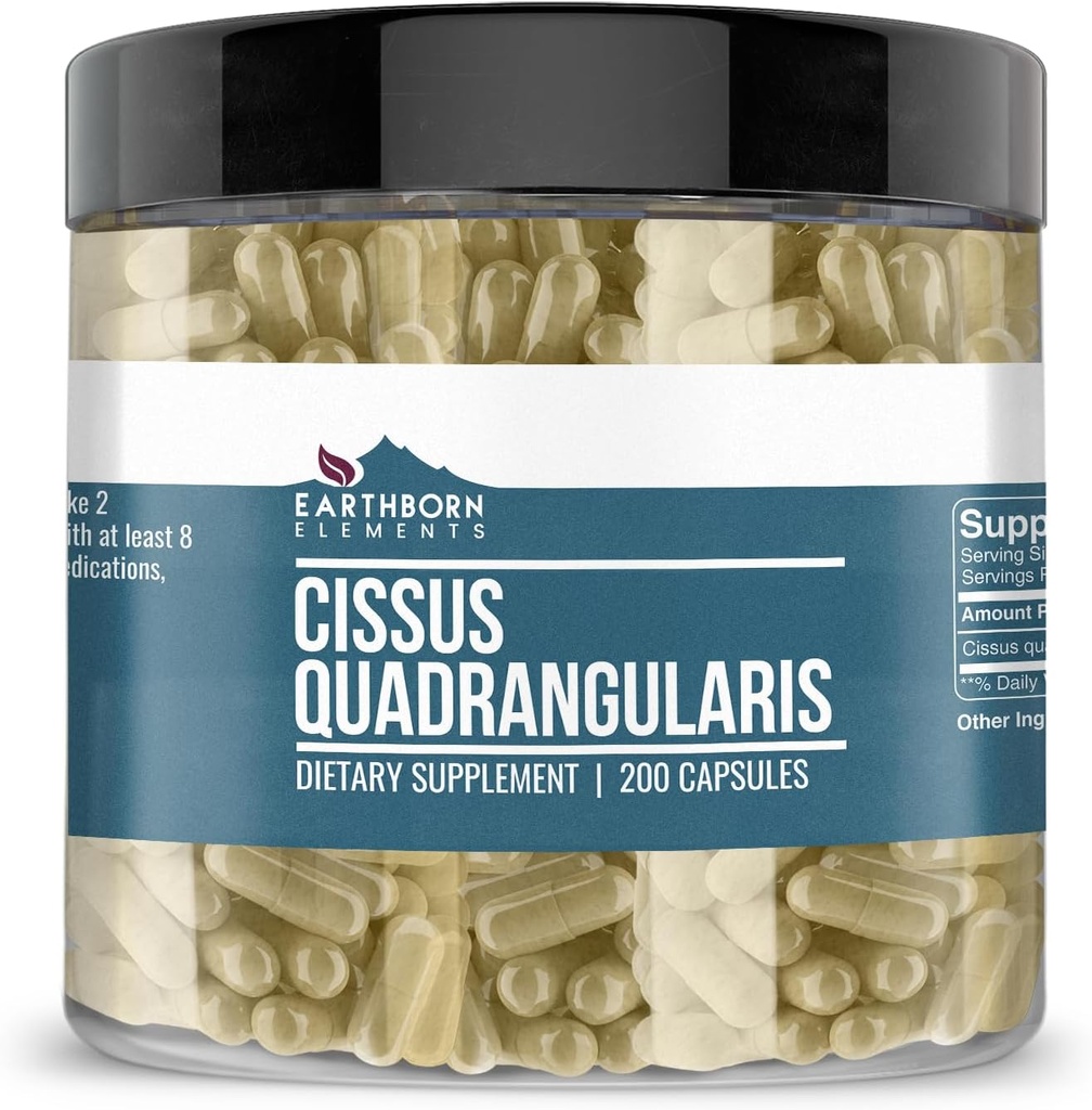 Éléments terriens Cissus Quadrangularis 200 Capsules, pures et non diluées, sans additifs