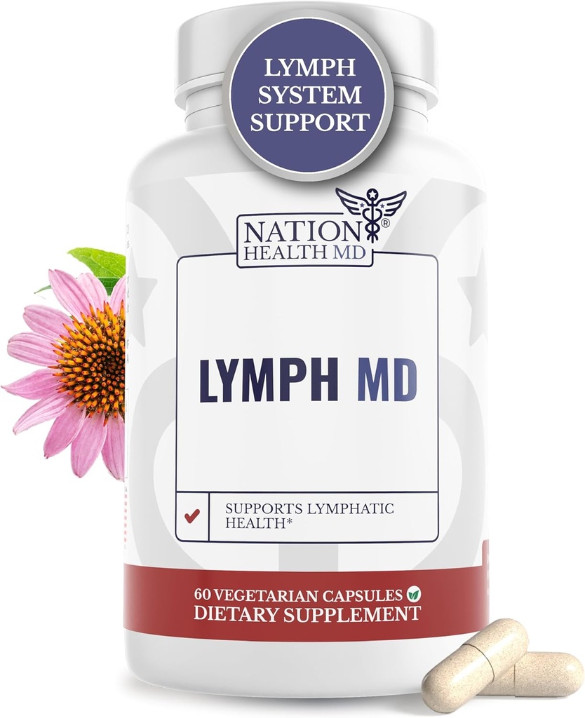 Lymph MD - Supplément de drainage lymphatique - avec Bromelain, Echinacea, Burdock Root, Dandelion, Rutin, Kelp & More - Support du système lymphatique pour les femmes et les hommes - 60 capsules