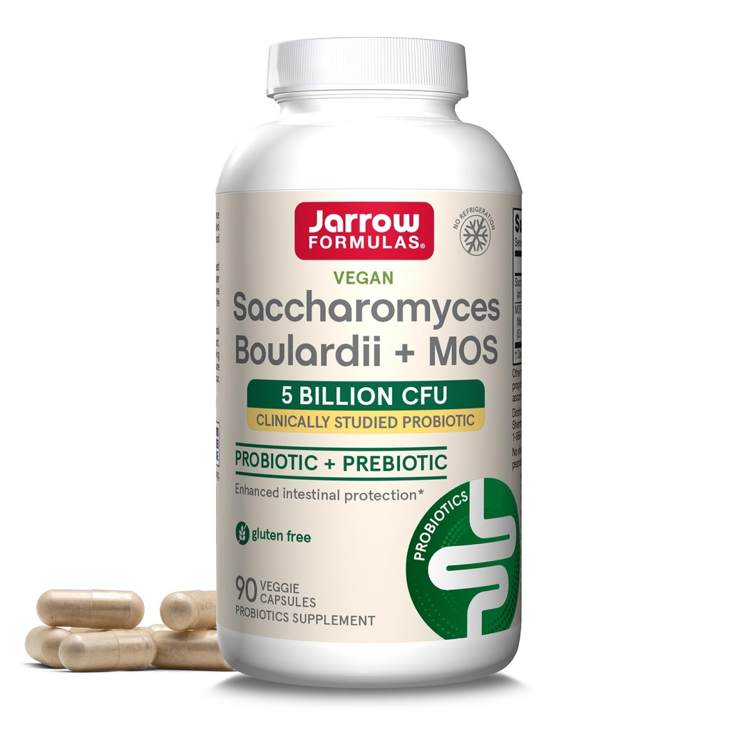 Formules de Jarrow Saccharomyces Boulardii + MOS Probiotiques pour la santé digestive et le traitement intestinal - 5 milliards CFU par portion - 90 capsules de libération différée - Probiotique + Prébiotique - 90 portions