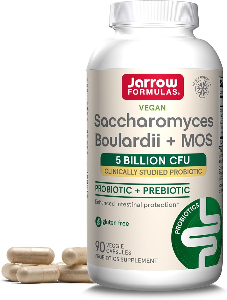 Formules de Jarrow Saccharomyces Boulardii Probiotiques + MOS 5 milliards de FCU Probiotique levure pour le soutien intestinal de la santé, suppléments de santé Gut pour les femmes et les hommes, 90 capsules de Veggie, 90 jours d'approvisionnement