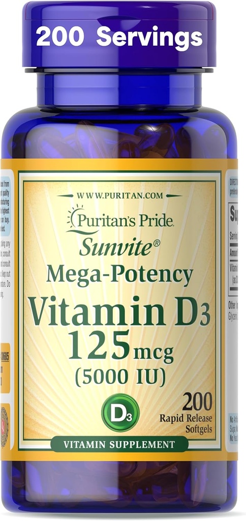 La fierté de Puritan Vitamine D3 5000 UI Gels doux, 0.3 Ounce