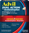 Caplets enduits à double action advil avec l'acétaminophène, 250 Mg d'Ibuprofène et 500 Mg d'acétaminophène par dose (2 équivalents de dose) pour 8 heures de soulagement de la douleur - 2 Compte x 50