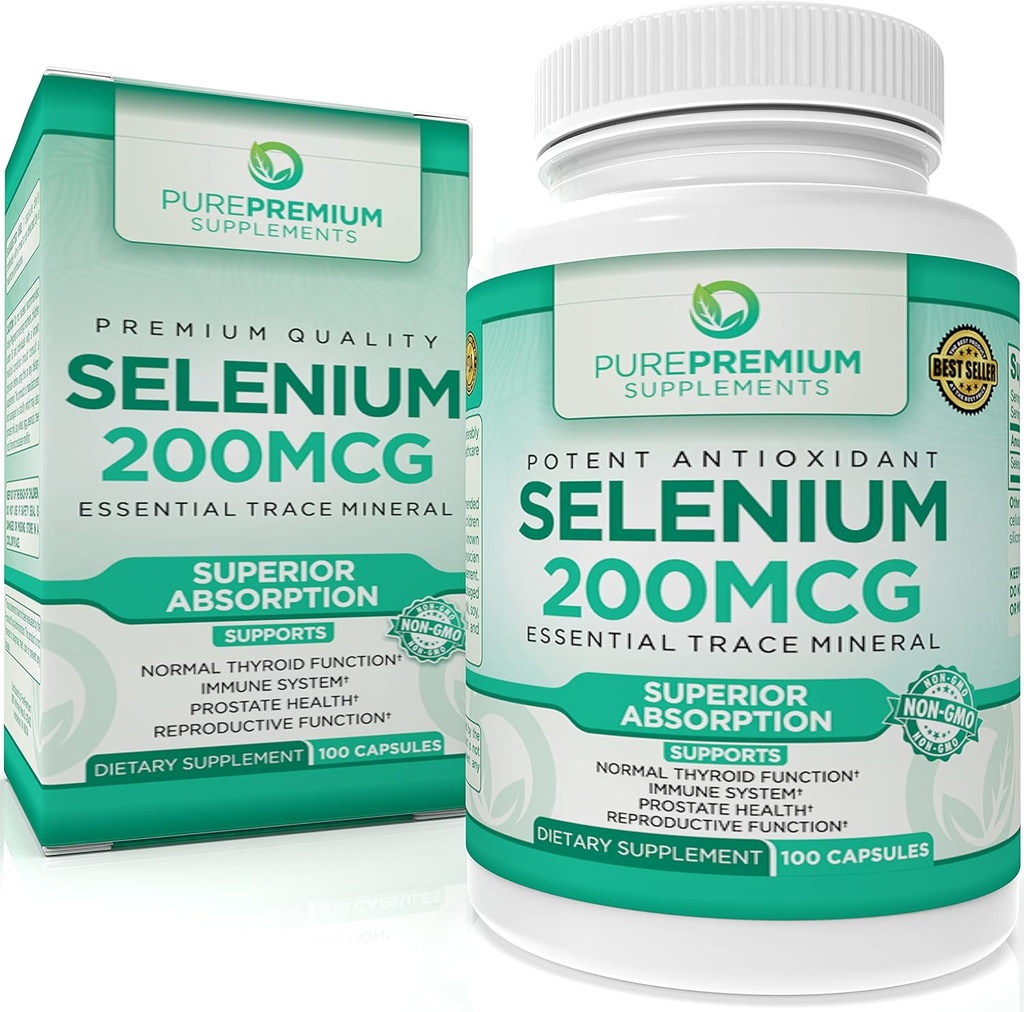 PurePremium Sélénium Supplément 200mcg - L Sélénométhionine Minéral essentiel - Soutien quotidien pour la thyroïde normale, système immunitaire
