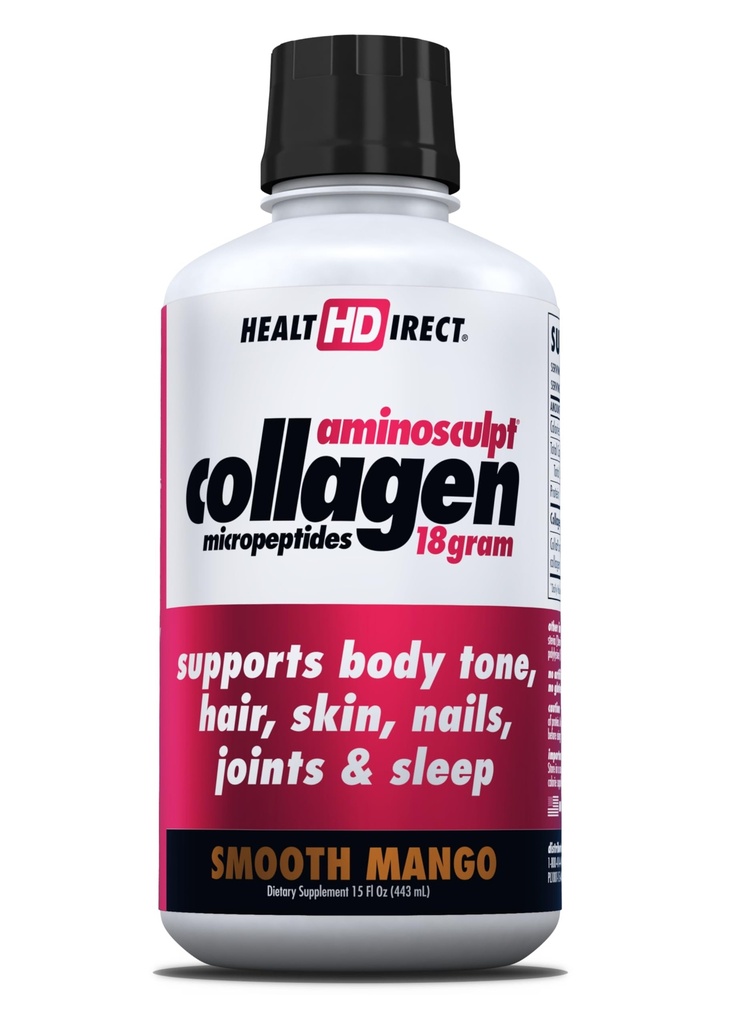 Supplément de collagène sans sucre d'AminoSculpt santé - Protéine de grade médical de haute puissance pour les cheveux, la peau, les ongles et les articulations, gazon, non-OGM, collagène liquide - Mangue lisse - 15 Fl Oz