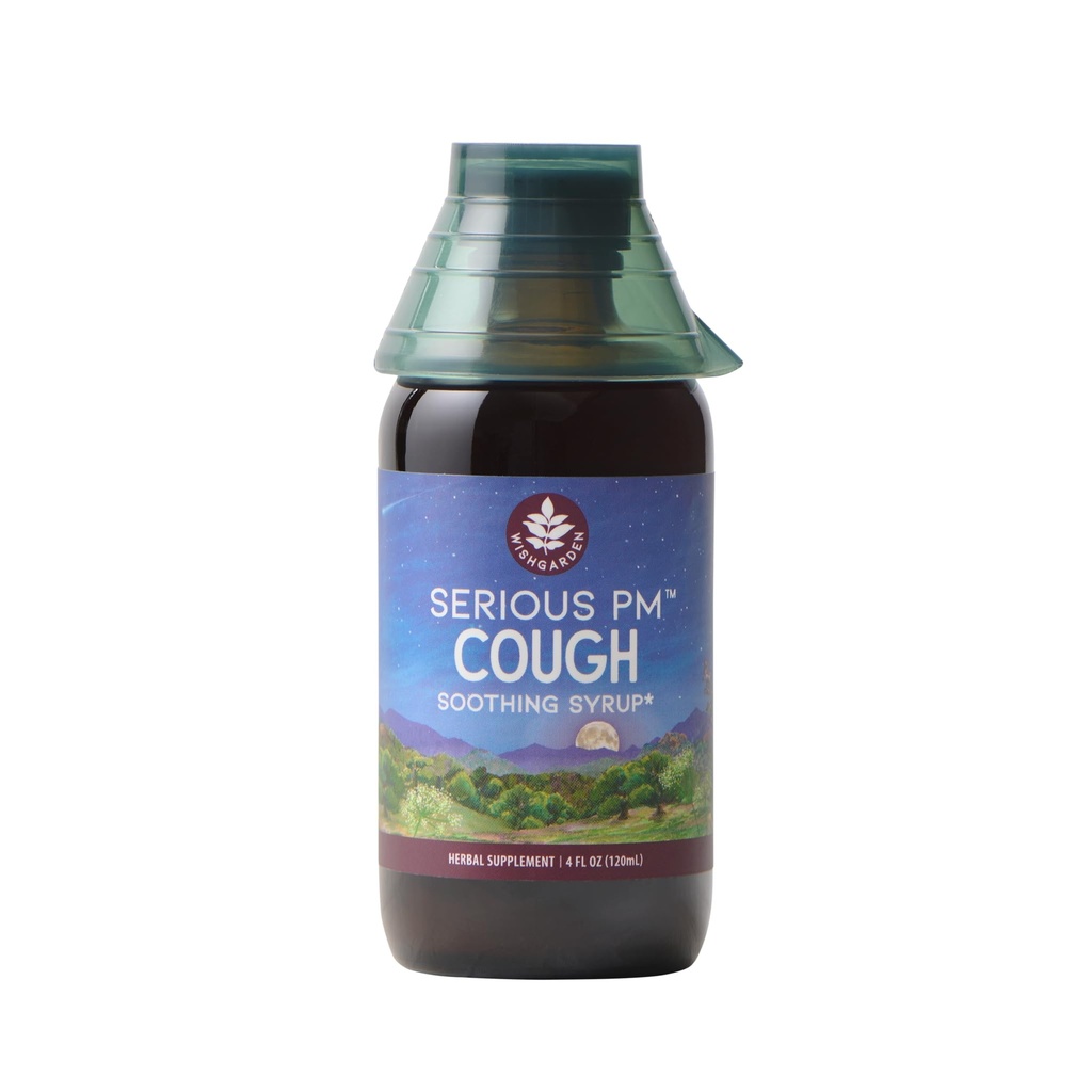 WishJarden Herbs Serious Cough PM Soothing Sirop - Naturel Herbal Cough Nighttime Suppressant pour les adultes avec Mullein Leaf Calme la toux Reflex, Normalise la production de mucus, soutient le sommeil reposant, 4oz