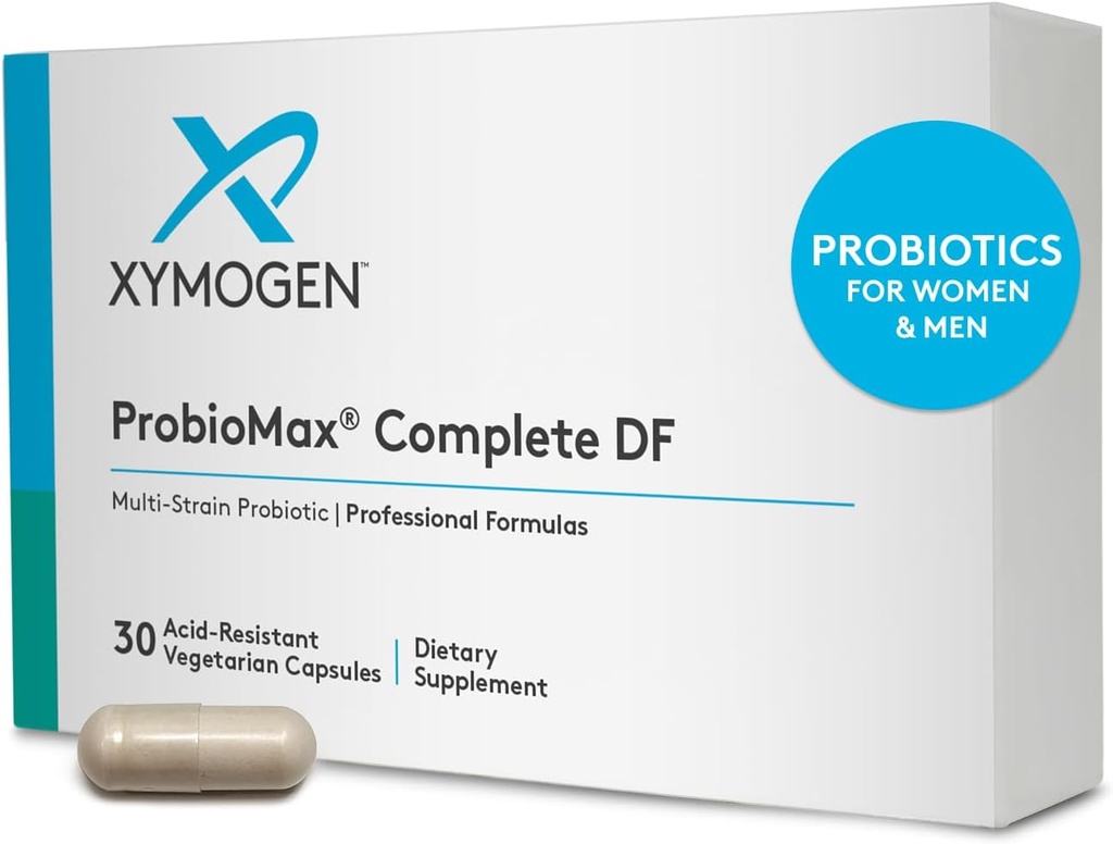 XYMOGEN ProbioMax Daily 100B - Supplément probiotique de 100 milliards CFU - Probiotiques sans lait avec Lactobacillus acidophilus + Bifidobacterium lactis - Anciennement ProbioMax DF (30 capsules résistantes à l'acide)