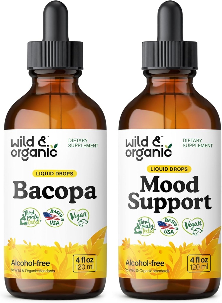 Teinture de Bacopa sauvage et biologique 4 fl oz & mood Support Teinture 4 fl oz